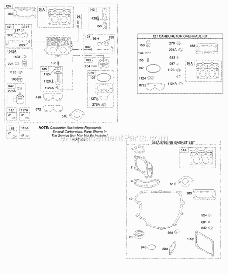 Carburetor Gasket Set - Engine Kit - Carburetor Overhaul Diagram and Parts List for 441777-0428-E1  Briggs and Stratton Engine